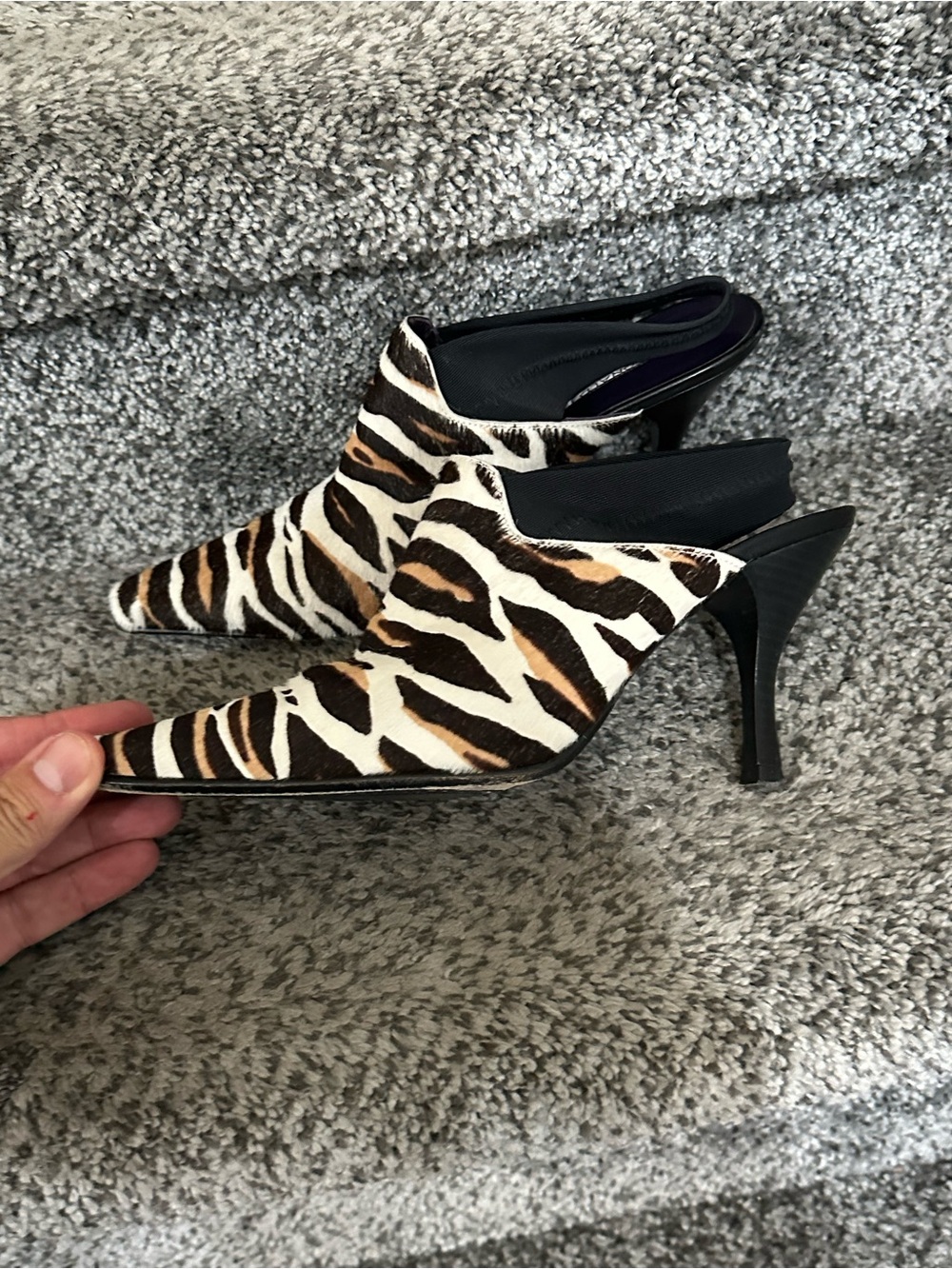 Donald J Pliner western animal leopard calf hair mules stiletto heel size 8 - Picture 3 of 8